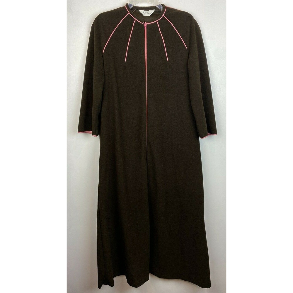 Vtg Housecoat Womans S P Robe Brown Velour Hostess Retro Pockets 60s Prop Kayser